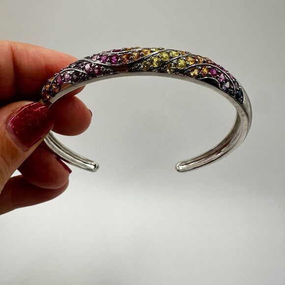 NWOT Unbelievable lab created sapphires in sterling silver cuff bracelet! - Picture 14 of 15